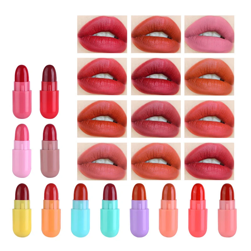 

12 Color Mini Capsule Lipstick Set Nice Matter Sample Lipstick Poison Waterproof Prolonged Cosmetics Creative Poison