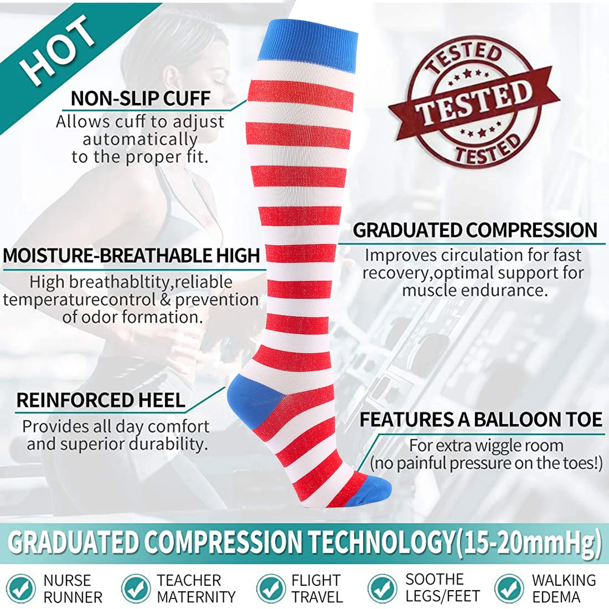 Men and Women Nylon Compression Socks Long Tube Socks Fit For Anti Fatigue Pain Relief Knee Prevent Varicose Veins Sports Socks