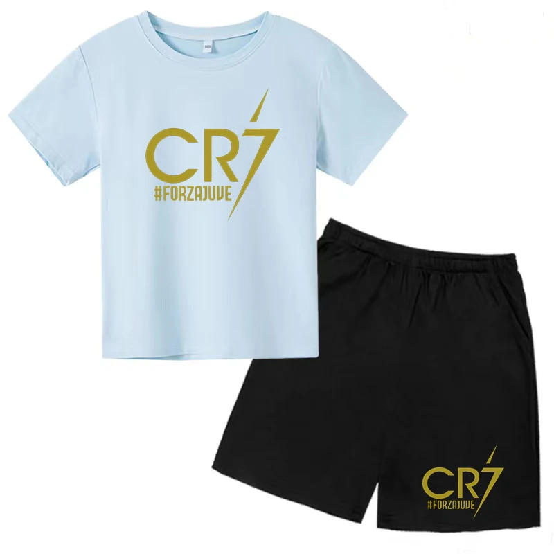 

Children's Boys T-shirt Top+Shorts Set Pure Cotton Girls Summer Basketball Sports Leisure 3-12 Years Old Baby Clothing Black