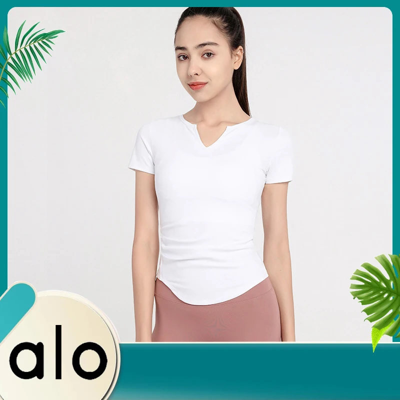 

Alo Yoga 2022 Spring New Yoga Clothes Tight High Elastic Casual Sports Top Short-sleeved Round Neck T-shirt Women's Fitness
