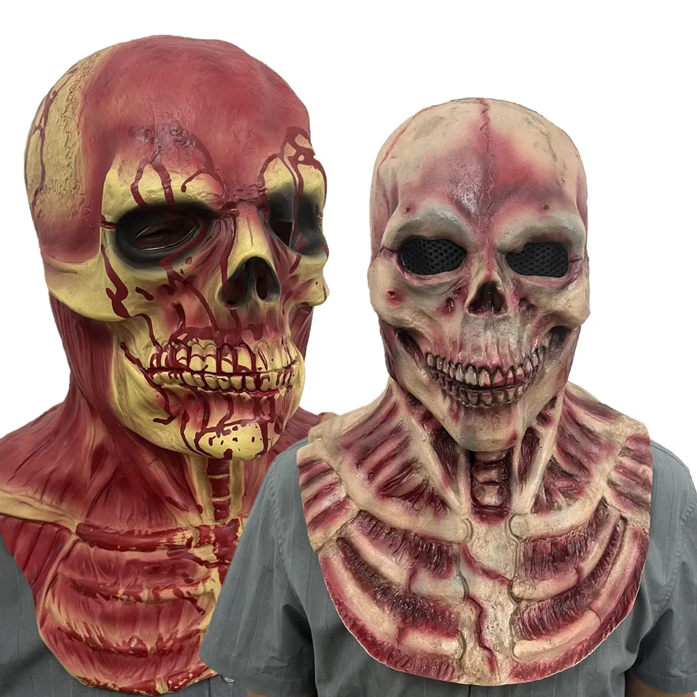 Хэллоуин, ужасная маска черепа, голова крови, скелет, полнолицевой головной убор, призрак, латексный шлем для взрослых, пасхальный, волшебный Ночной костюм, реквизит