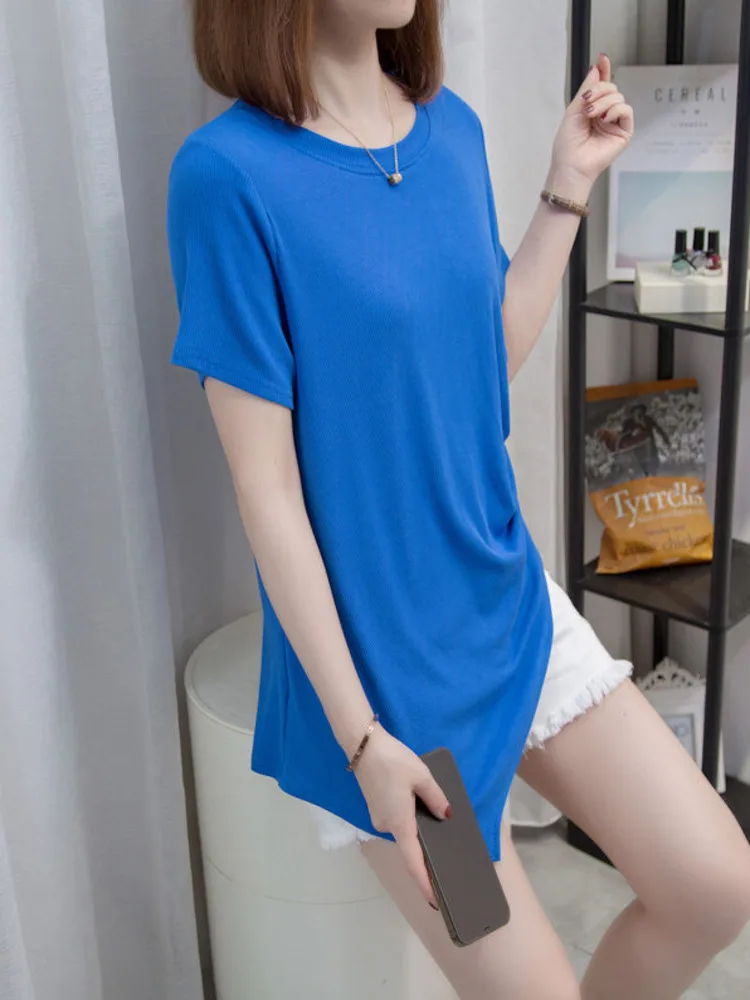 

Oversize Irregular Loose T-shirt Women Summer Clothes New Loose Short Sleeve Large Tshirt Shirring Solid Color Chic Tops L-4XL