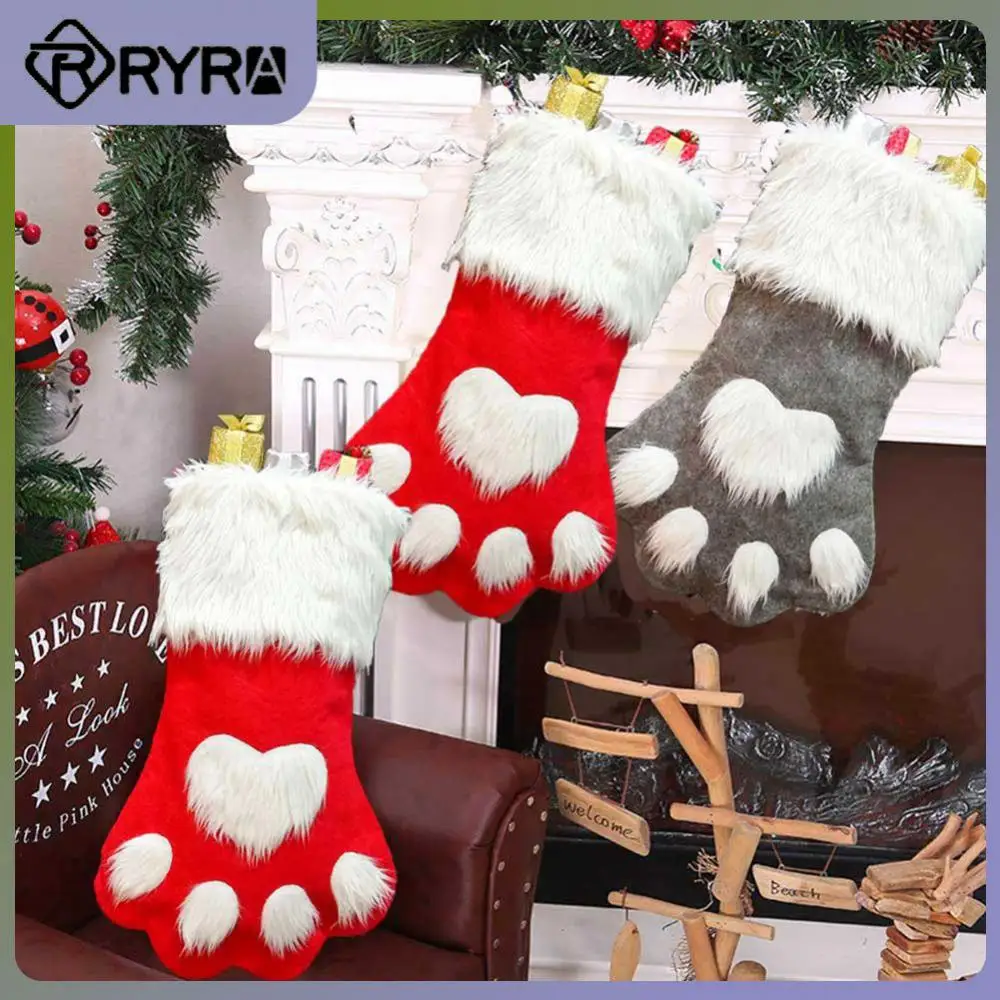 

Non-woven Fabric Sock Christmas Tree Decor Christmas Stockings Long-haired Dog Claw Xmas Socks Homemade Home Ornaments Xmas Gift