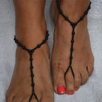 one pcs bohemia black elasticity beaded toe ring anklets 2022 summer beach barefoot sandals foot jewelry for women anklets ankle
