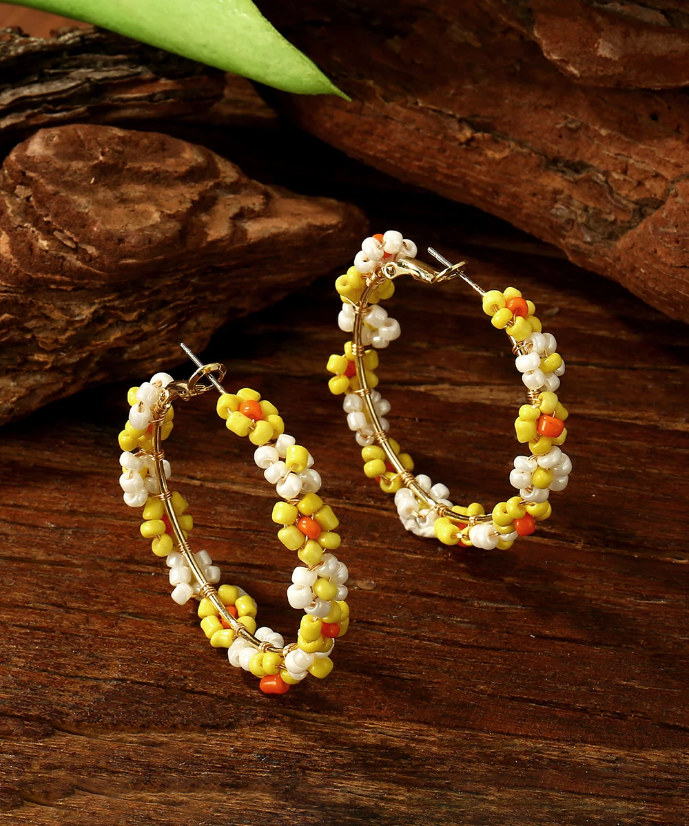 Милые серьги-кольца Badu с маргаритками и бисером для женщин богемные красочные