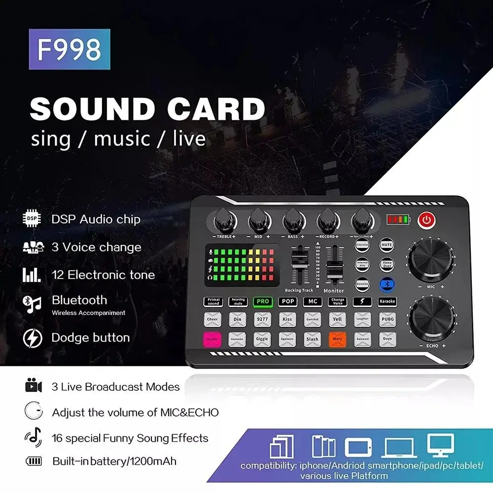 #DJ Equipment Microphone Sound Card Console Studio Kit Cable Phone Mixing Computer Live Voice Mixer F998