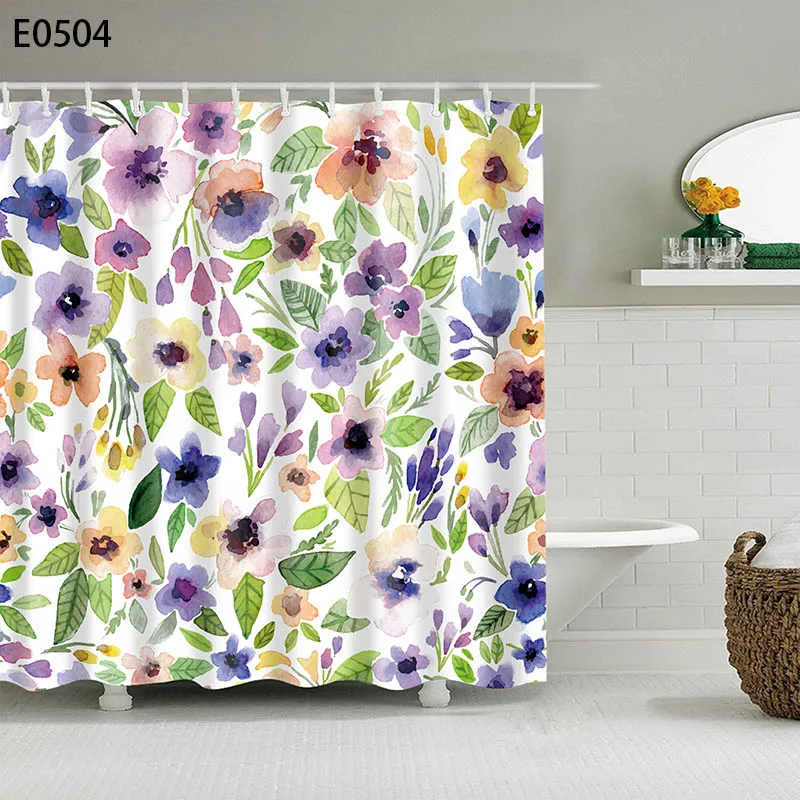 

Curtains Cactus Flower Plant Bath Curtain with Hooks Polyester Fabric Curtain for Bathroom Decor cortina ducha
