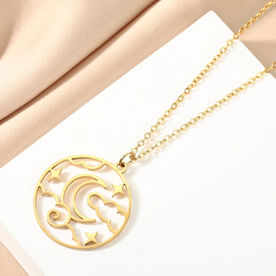 

CHENGXUN Night Sky Pendant Necklace for Women Girls Stainless Steel Crescent Moon Stars Charm Neck Chain Celestial Jewelry Gift