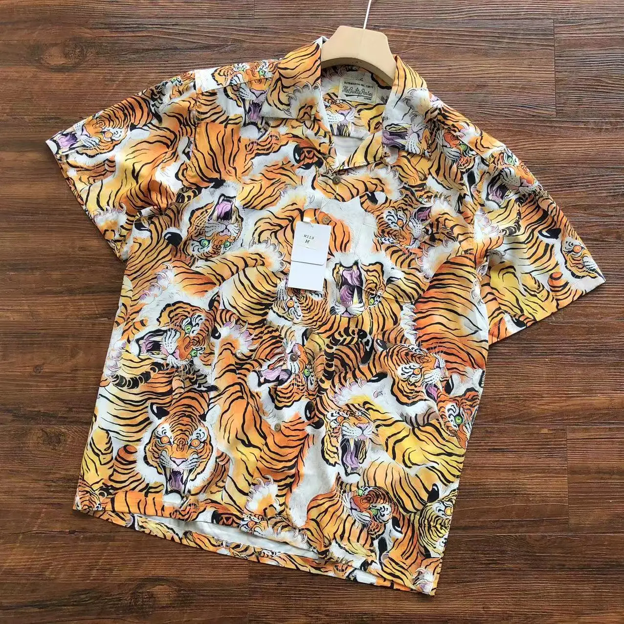 

Yellow Tiger Pattern WACKO MARIA Shirt Men Women Beach Fashion Short Sleeve