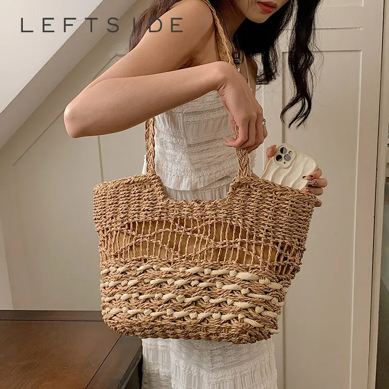 

LEFTSIDE Summer Women Weave Straw Tote Bag 2023 New In Fashion Travel Beach Bags Lady Handmade Rattan Shoulder Bag Handbags