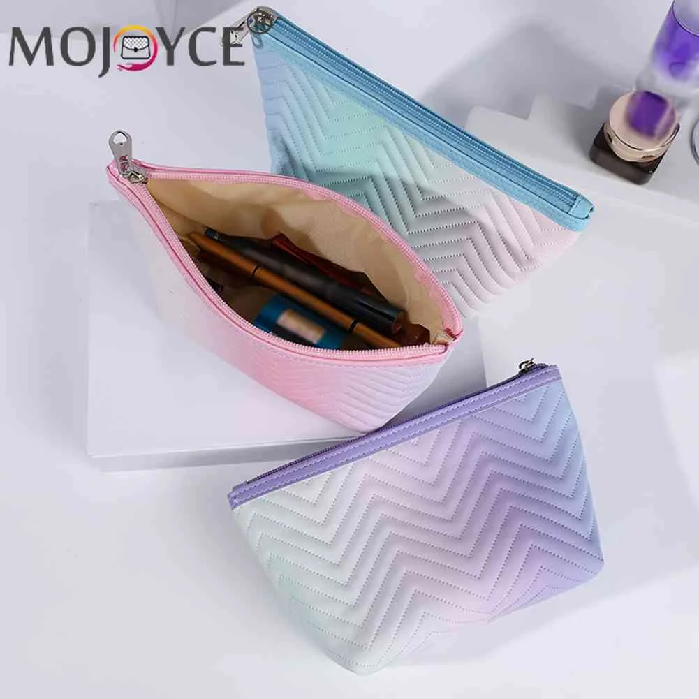 

PU Leather Toiletry Bag Large Capacity Gradient Makeup Case Pouch Portable Zipper Fashion Casual Colourful for Vacation Portable