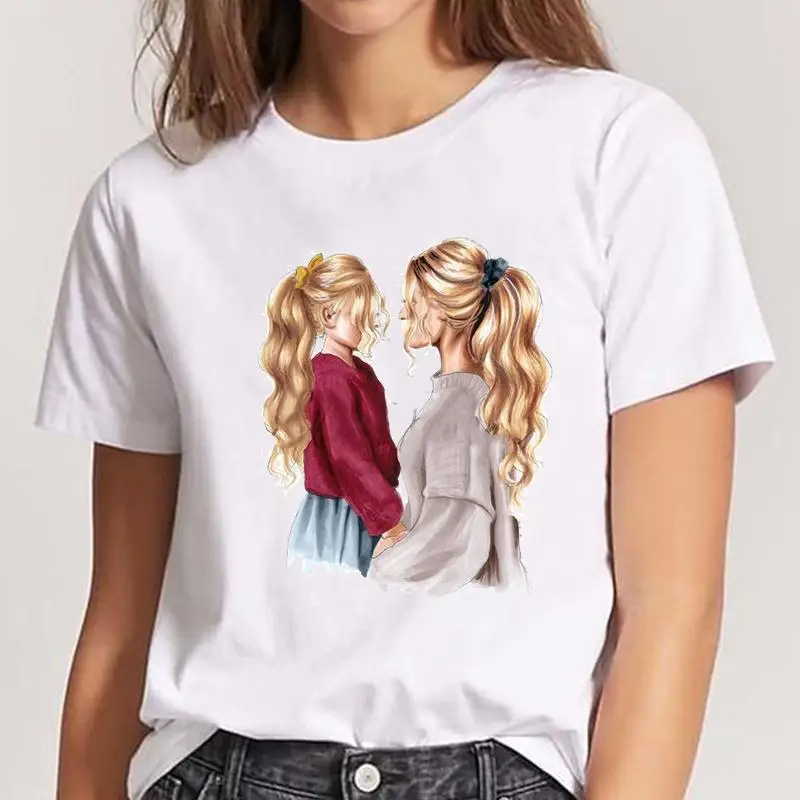 Футболка женская с принтом модная рубашка коротким рукавом для дочери и мамы в