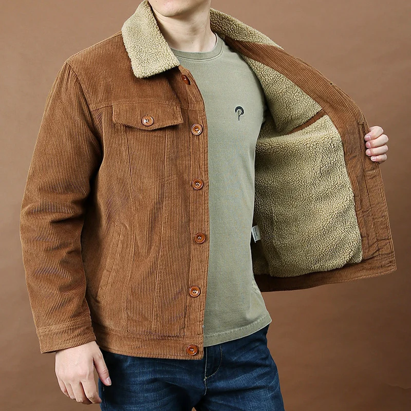 

Corduroy Winter Coat Men Puffer Jacket Autumn and New Korean Style Long Over-the-knee Cotton Padded Keep Warm