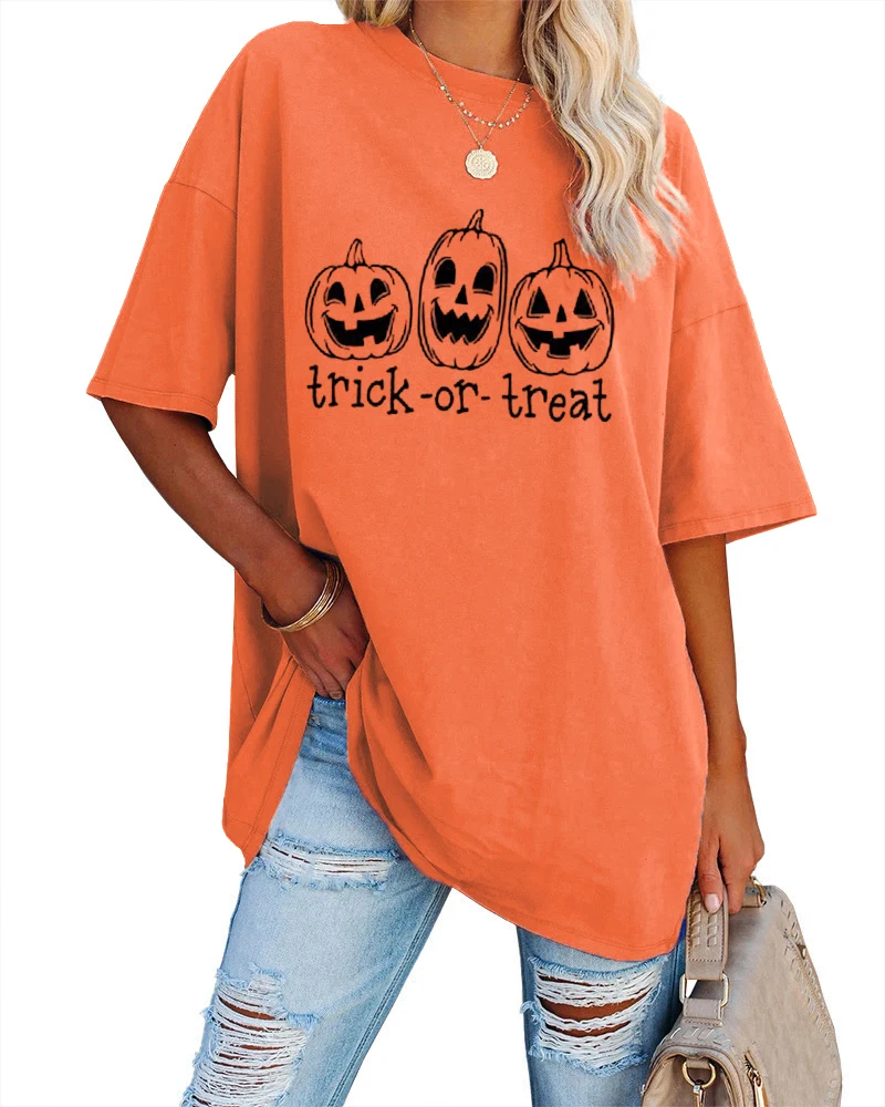 

Fashion Halloween T-shirt Women Funny Cute Cotton Short Sleeve Tee Shirt Fall Pumkin T Shirt Round Neck Women's Clothingtops