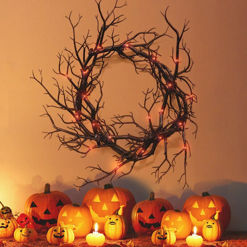 

Halloween Dead Branches Wreath LED Lights Simulation Black Branch Garland Pendant Haunted House Decoration Props Home Decor