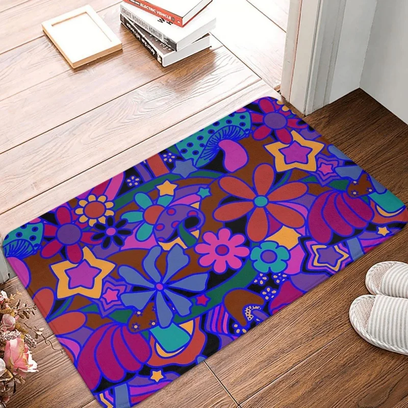 

Bohemian Non-slip Doormat Kitchen Mat 70's Psychedelic Garden In Jeweltone Hallway Carpet Entrance Door Rug Home Decorative