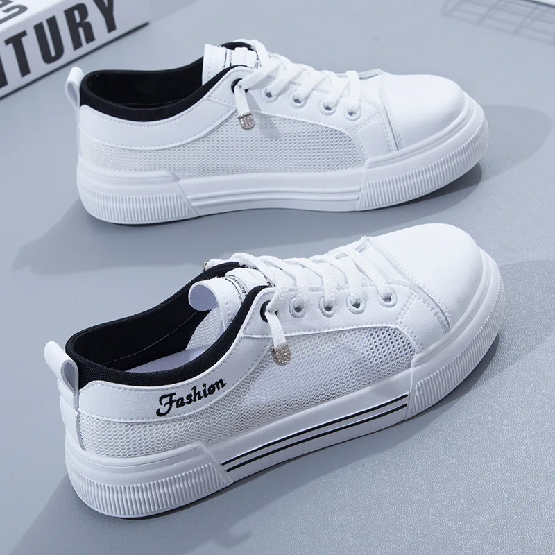 

Женские кроссовки из сетчатого дышащего материала, белые кроссовки на плоской подошве, тонкие спортивные, повседневные, универсальные, вес...