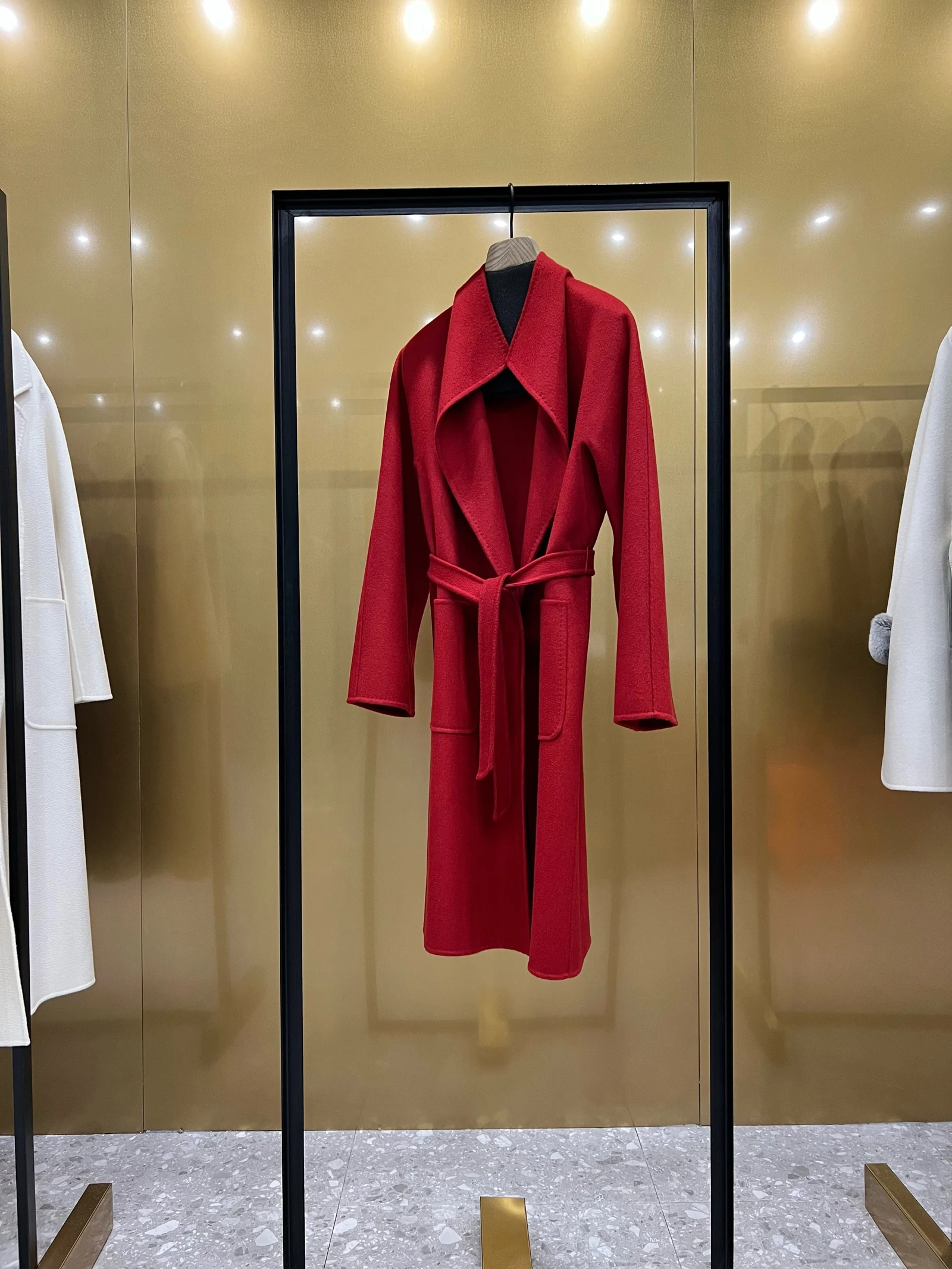 Осень-зима новое длинное двустороннее кашемировое пальто с волнистой водой на