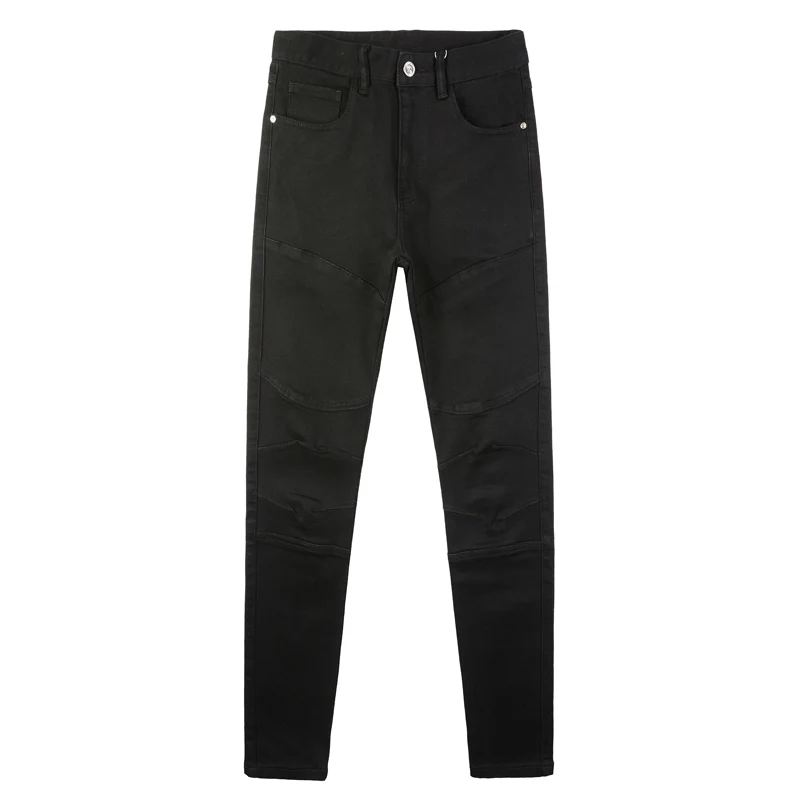 High Street Fashion Men Jeans Elastic Stretch Slim Fit Spliced Biker Jeans Men Black Punk Trousers Hip Hop Denim Pants Hombre