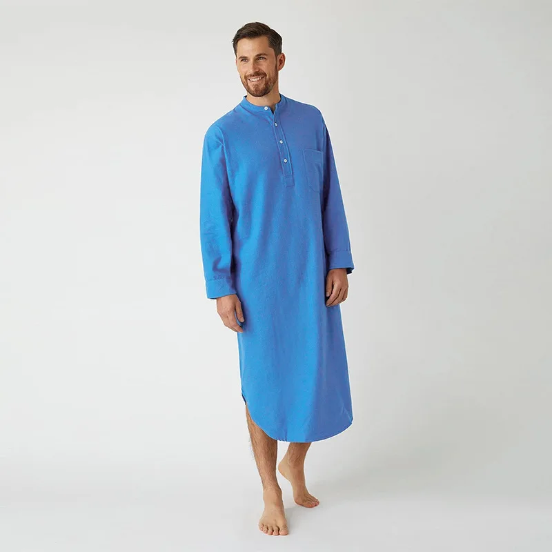 Muslim Men Jubba Thobe Solid Color Breathable Stand Collar Long Sleeve Robes Casual Loose Islamic Arabic Male Kaftan M-3XL