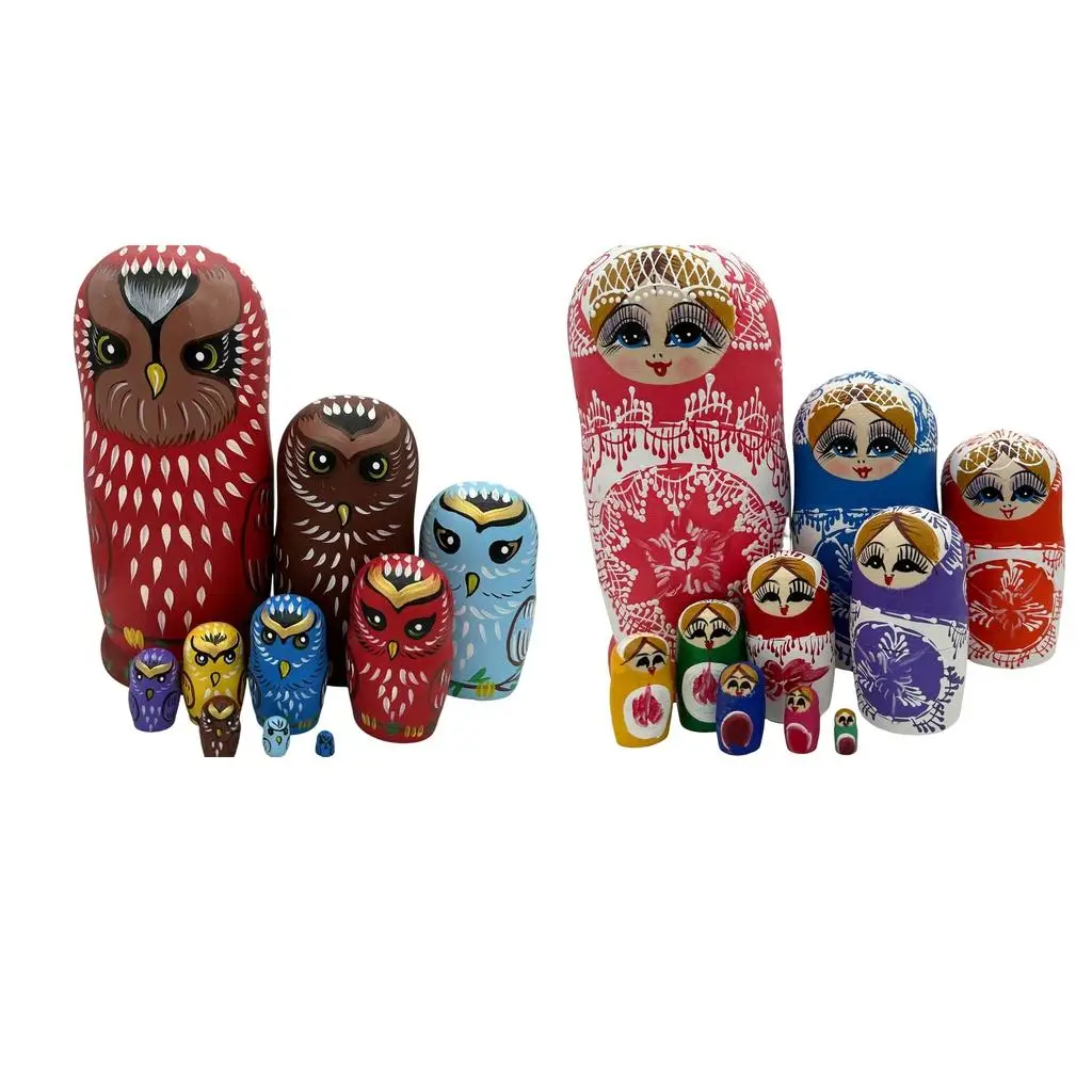 

10 Pieces Adorable Russian Nesting Dolls Ornaments Handmade Wooden Toys Matryoshka Stacking Dolls for Halloween Wishing Gift