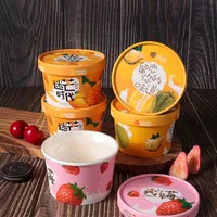 25pcs Net red disposable ice cream cup round packaging paper bowl round 300ml dessert cake pudding jelly cup with lid and spoon