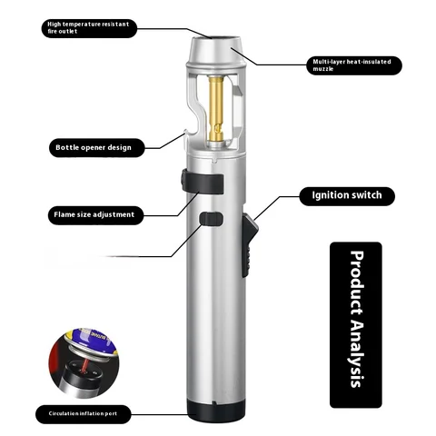 Мощная металлическая газовая зажигалка, ветрозащитная кухонная горелка для приготовления пищи, струя пламени, аксессуары для курения барбекю, зажигалки для сигар, мужской подарок