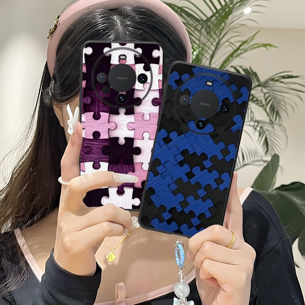 Puzzle Fashion Pretty Mobile Cell Phone Case for Huawei Mate 60 50 40 30 20 10 Pro Plus Lite E 5G Black Soft Cover Shell
