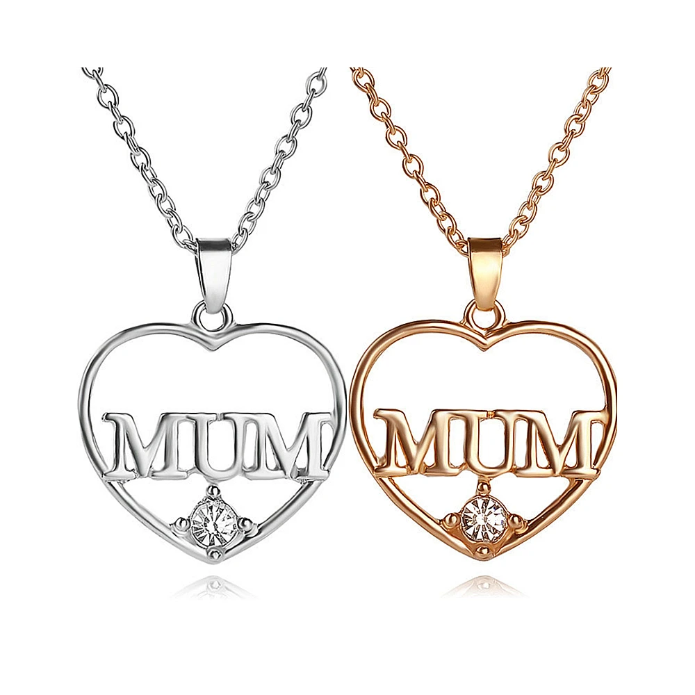 Fashion Mom Letter Necklace Women Summer Bling Diamond Heart Pendant Clavicle Chain For Mother’S Day Birthday Gifts |
