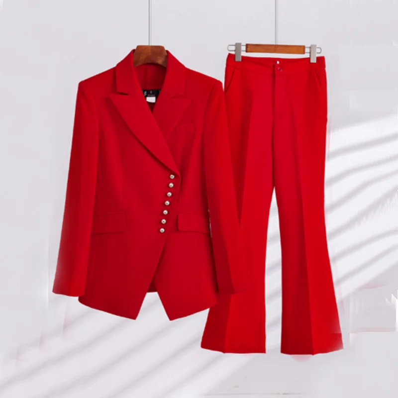 Slanted Breasted Chic and Elegant Woman Pants Set Lapel Blazers for Womens Sets Suit + Pants 2-piece Set Luxury Women's Suit