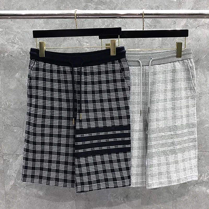 

Summer Knee Length Check Shorts Fashion Striped Design High Quality Daily Shorts Man Korean Style Sports Trousers Plaid Jogger