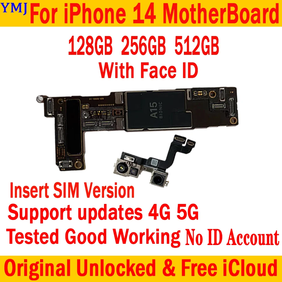 

Tested Good Original Unlocked For iPhone 14 Motherboard 128GB 256GB Support iOS Update 4G 5G Logic Board Free iCloud Mainboard