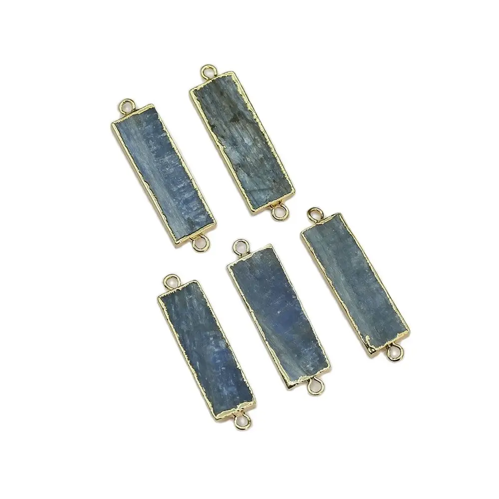 5 Pcs Bezel Set Blue Kyanite Beads Connector Rectangle Spacers DIY Jewelry Findings Connector For Necklace Making DIY