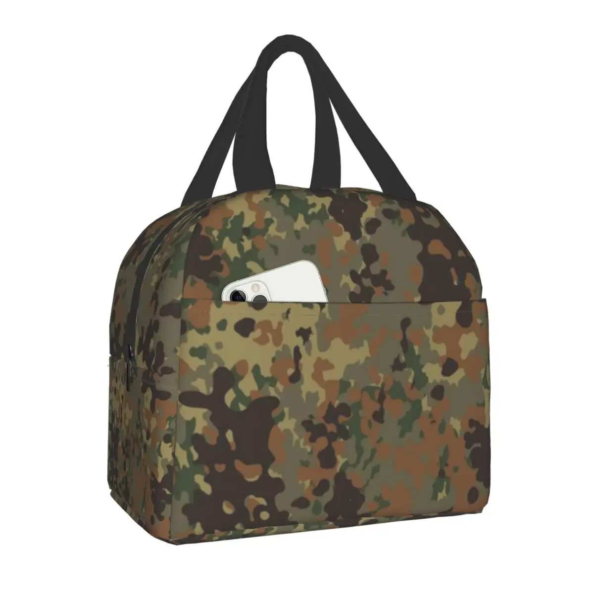 Flecktarn Camo Thermal Insulated Lunch Bags Women Military Army Camouflage Resuable Lunch Tote for School Multifunction Food Box