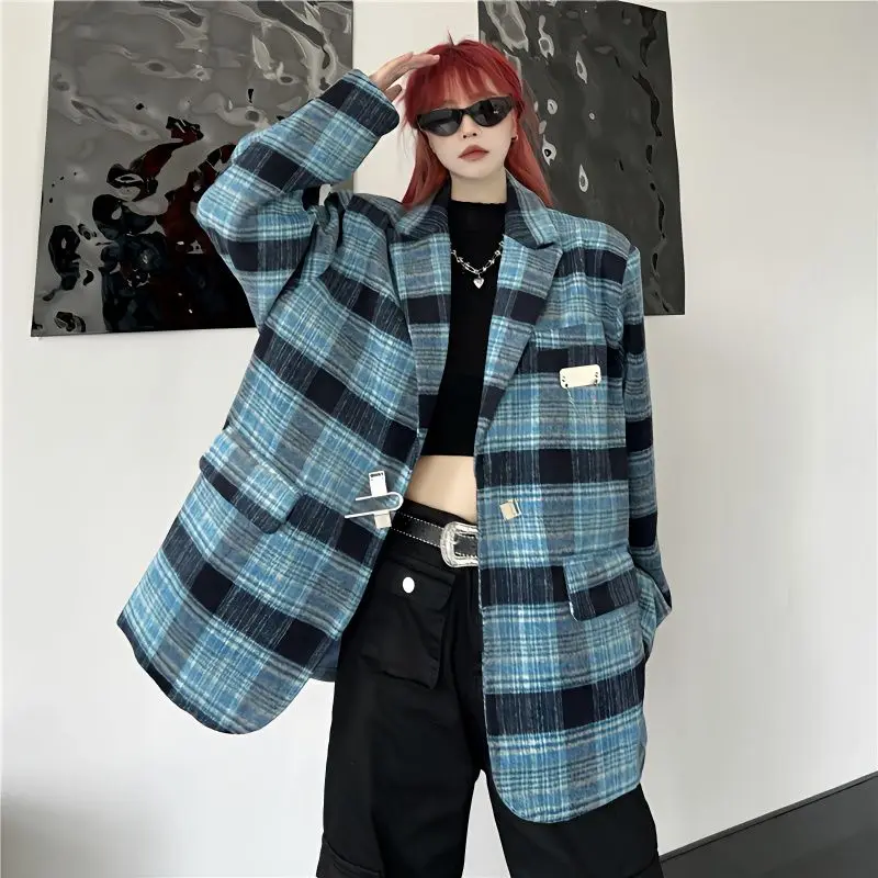 

Женский костюм дизайнерский американский модный брендовый свободный нишевый Топ 2023 осень и зима новый модный клетчатый блейзер с замком