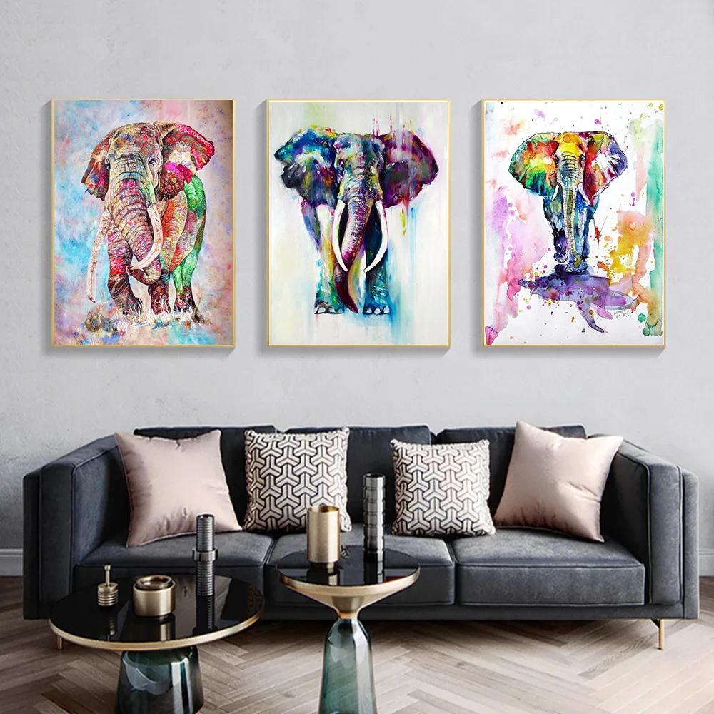 

Graffiti Watercolour Animal Elephant Wall Art Poster Modern Abstract Home Decor Canvas Painting Room Mural Print Picture Artwork