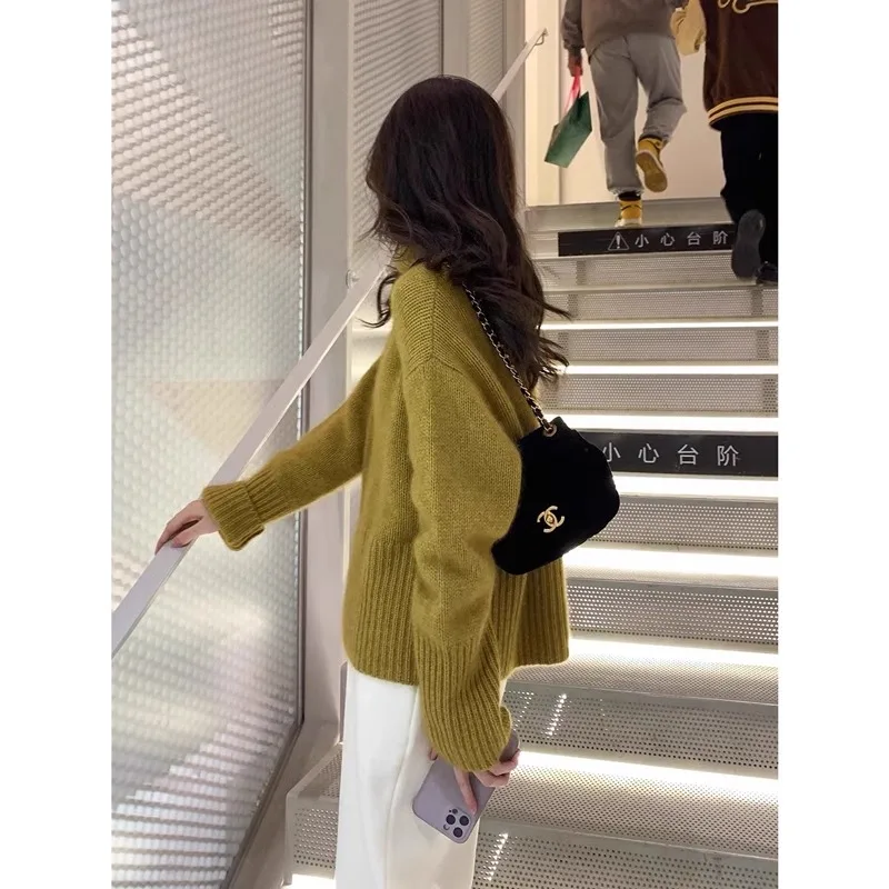 Женский свитер из 100% чистого кашемира с высоким воротником свободный и ленивый