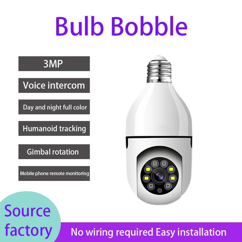 

3MP Wifi Bulb E27 Surveillance Camera Full Color Night Vision 360° Rotating Automatic Human Tracking Two-way Talk Smart Home
