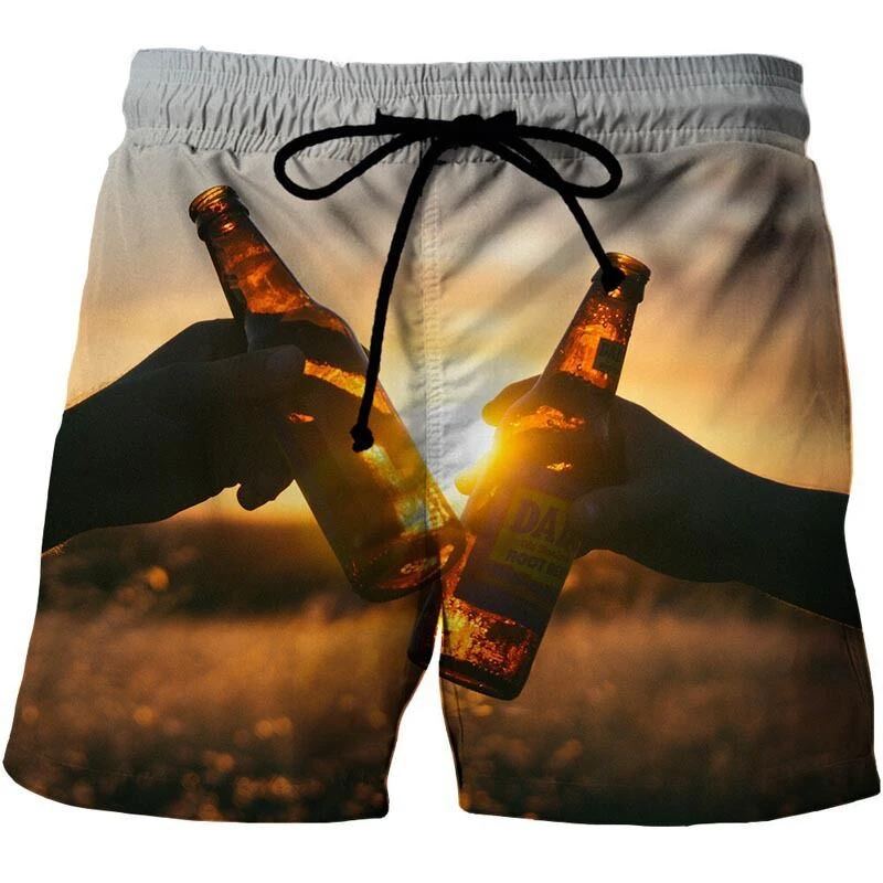 Beer Graphic Board Shorts Pants Men 3D Gulf Casual Printed Beach Summer Cool Surf Swim Trunks Hawaii Swimsuit Ice