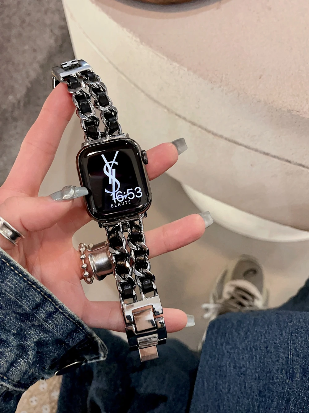 Women Handmade Stainless Steel Chain Jewelry Bracelet For Apple Watch Band 38/42/40/44/45/49mm iWatch Series 8/Ultra/7 65432/SE