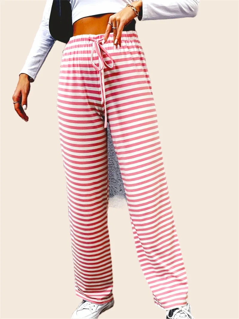 

Pajama Drawstring Pants Bottoms Pijama Pants For Women Stripe Cute Pink Kawaii Home Sleep Casual Pant Big Size