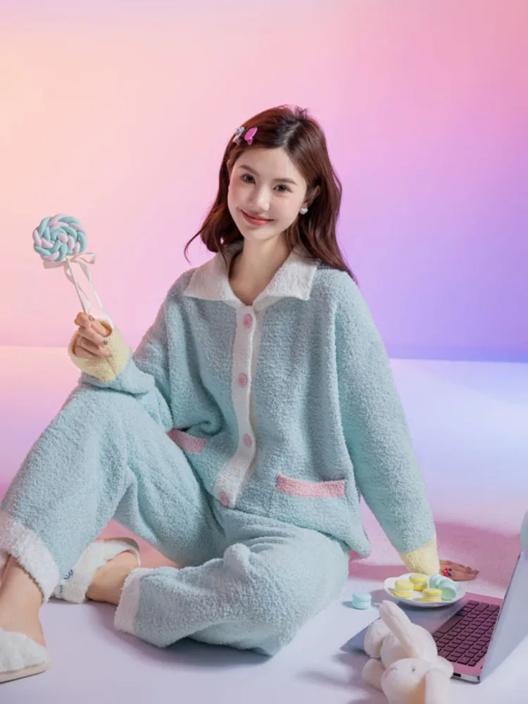 [TXii Advanced Sense] мягкая бархатная Женская пижама с половинчатой стороной зимний