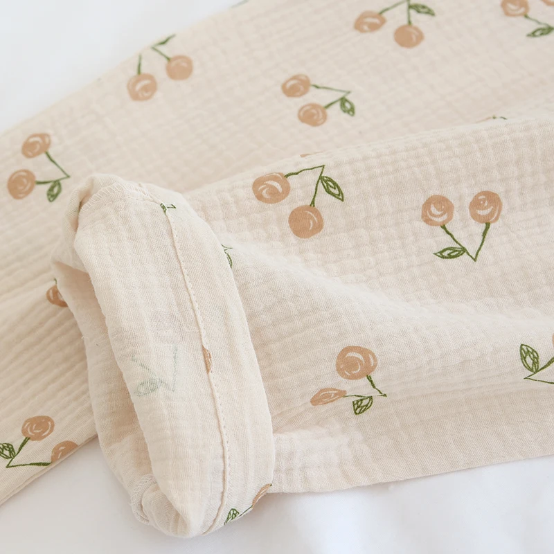 New Spring Summer Pure Cotton Gauze Pajamas Women Homewear Long Sleeve Trousers Japanese Cute Turn-down Collar Casual Nightwear