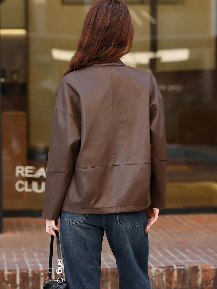 Кожаное пальто верхняя одежда женская осень и зима 2023 новинка китайского цвета