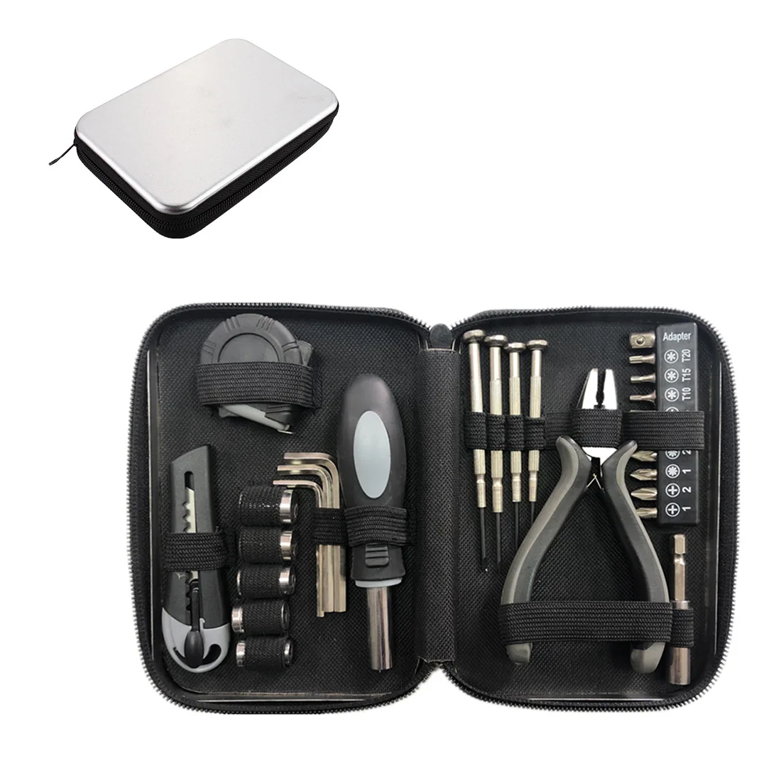 Iron Box Hardware Tool Set 27pcs Multifunctional Screwdriver Wrench Tape Measure Combination Hand Tool Promotional Gifts