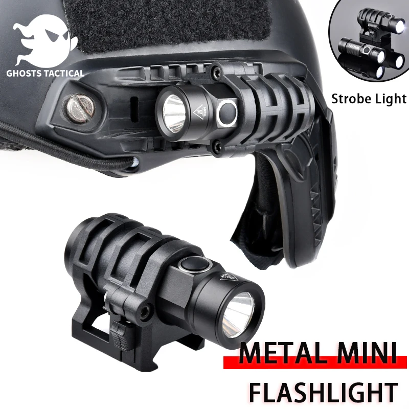 

WADSN Weapon Metal Mini Strobe Flashlight Helmet Light Hat Head Lamp Hunting Airsoft System Outdoor Scout Light Miniature Torch
