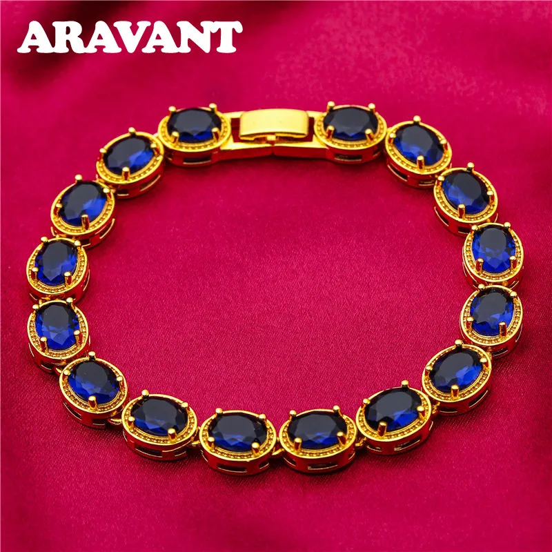 Фото Серебряные браслеты ARAVANT 925 пробы с 18-каратным золотом и овальными красными цирконами для женщин, модные украшения №3
