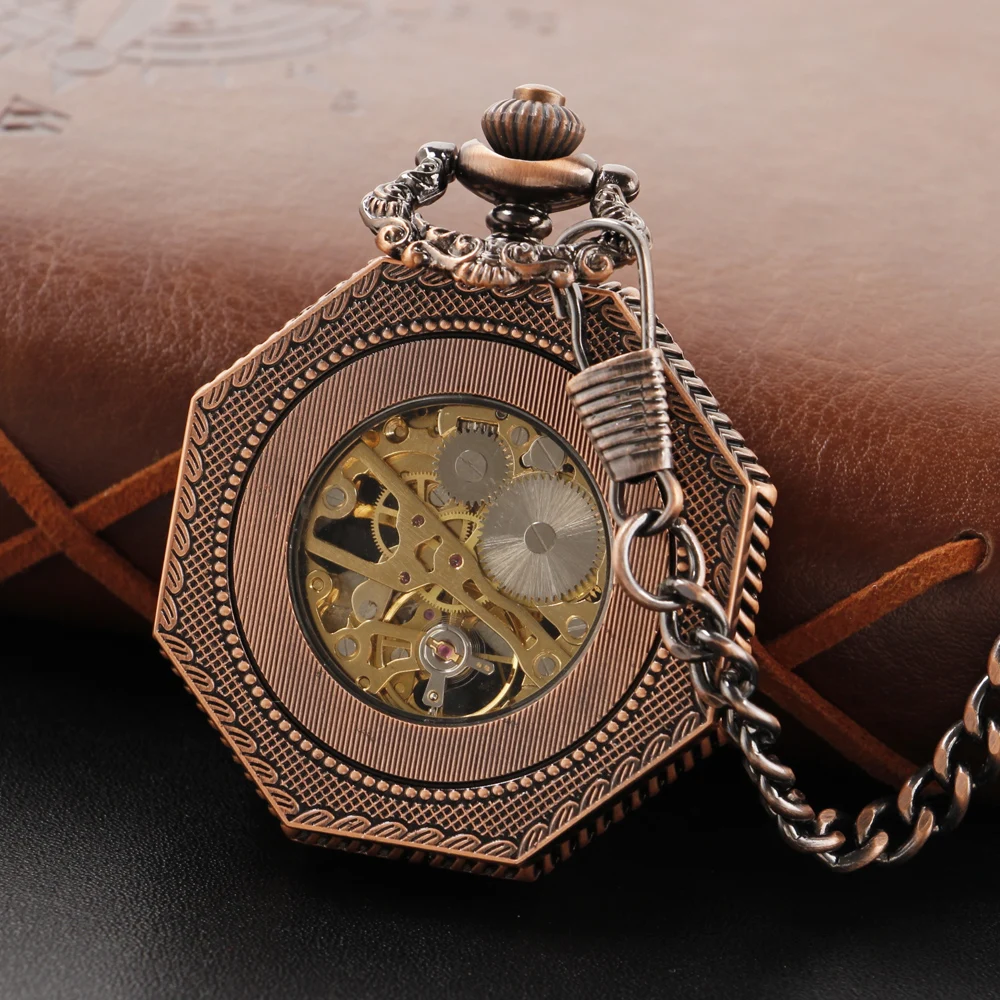 Red Antique Digital Hollow out Mechanical Pocket Watch High Quality Unisex Necklace Pendant Jewelry Gift for Men and Women
