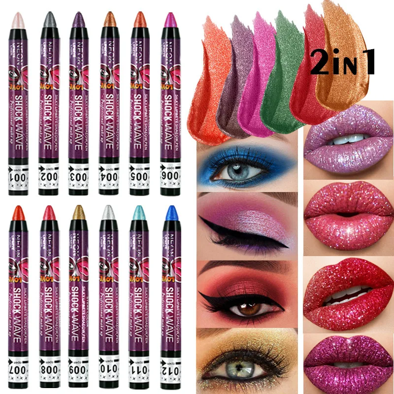 

36 Neon Color Eyeshadow Pencil Pearlescent Silkworm Lip Pencils Waterproof 2 In 1 Not Easy Smudge Eye Shadow Pen Stick Makeup