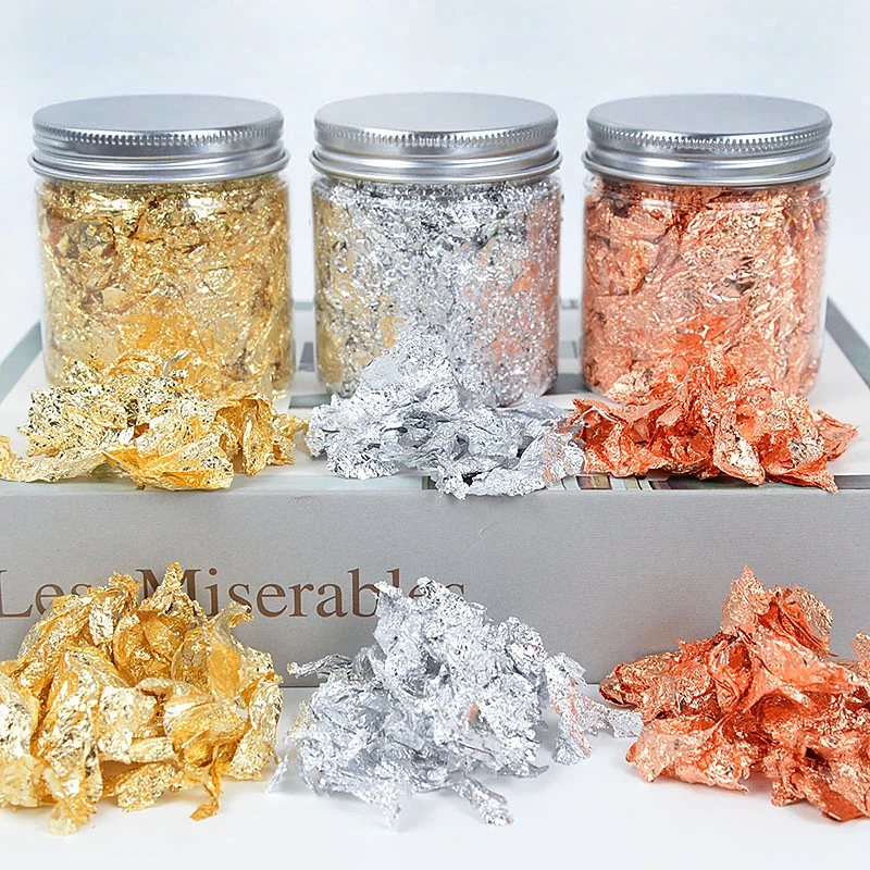 

3g Imitation Gold Sliver Copper Foil Sequins Glitters Craft Leaf Flake Sheets Bulk Foil Paper for Gilding DIY Nail Art Decor